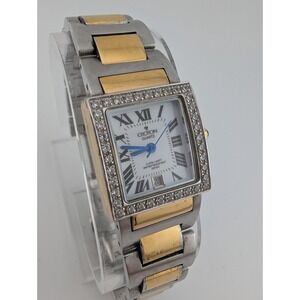 Croton Swiss Watch Women Cubic Zirconia Bezel Two Tone 7" Band- New Battery